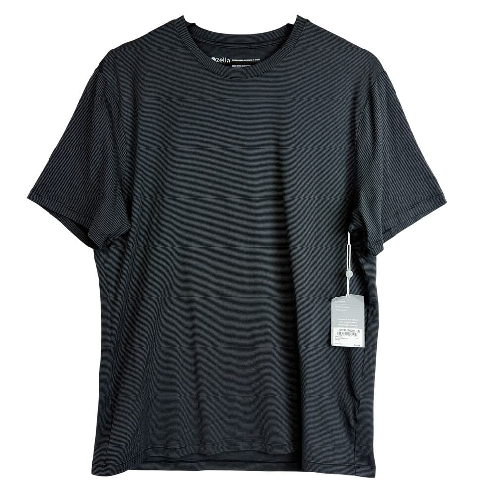NWT Zella Mens Stripe Dynamic Tee Shirt Black Stripe - M